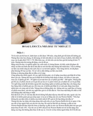 80 Sai Lầm Của Nhà Đầu Tư Nhỏ Lẻ